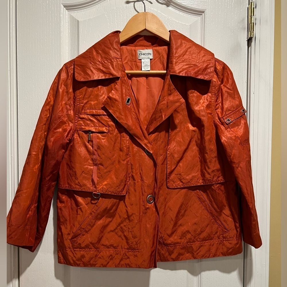 Chico’s Simple Sport Anna 3/4 Jacket Tiger Lilly Orange Women’s Size 1